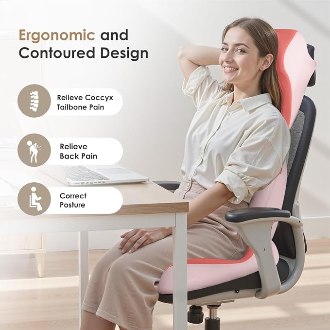 FLORICH Car Seat Cushion & Lumbar Support Pillow & Car Neck Pillow Ergonomic and 100% Memory Foam, Upgraded Larger and Breathable Car Seat Cushion & Back Support Pillow - Pink
