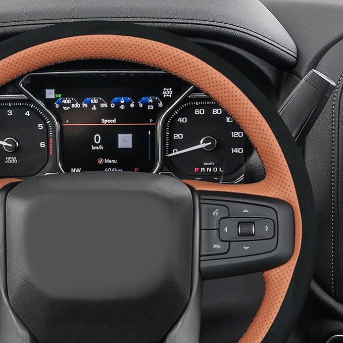 MEWANT Hand Stitch 3D Style Real Leather Steering Wheel Protector Wrap Cover for GMC Sierra 1500 2019-2023/Sierra 1500 Limited 2022/Sierra 2500 2020-2024/Sierra 3500 2020-2024/Yukon 2021-2023