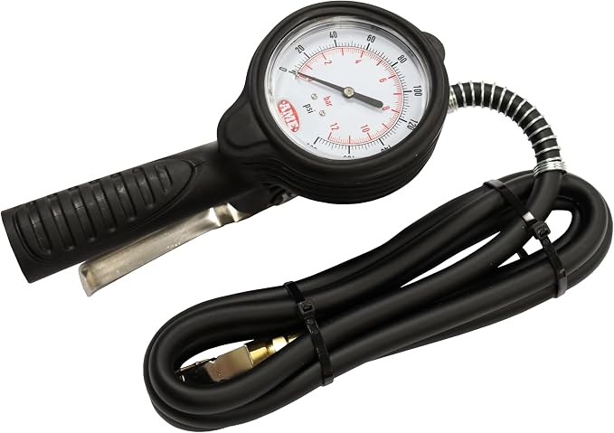 AME INTL Analog Tire Inflator and Gauge - 6ft Hose with Brass Clip on Chuck - Tire Inflator 0-175 PSI