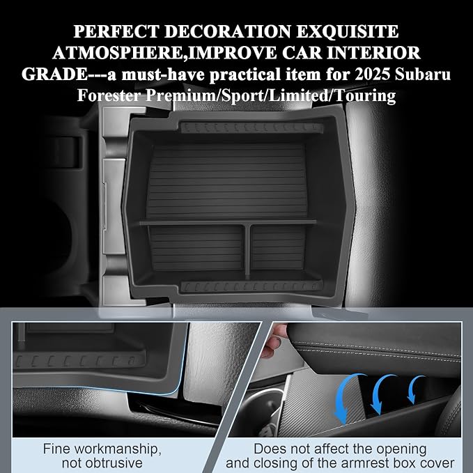 BIBIBO 2025 2026 Forester Center Console Organizer for 2025+ Subaru Forester Premium/Sport/Limited/Touring Console Tray 2025 Subaru Forester Insert Glove Pallet Organizer 2025 Forester Armrest Tray
