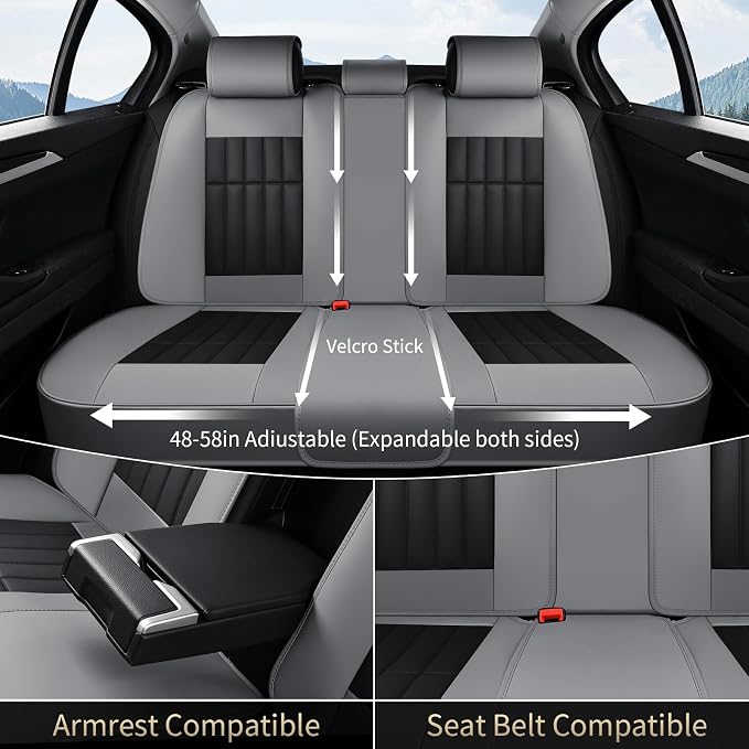 FLORICH Seat Cover, Leather Car Seat Covers Full Set, Waterproof Car Seat Protectors 5 Seats, Front and Rear Seat Covers for Cars, Automotive Seat Protector Fit for Most Sedans SUV Truck - GrayBlack