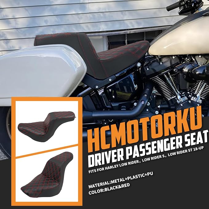 Motorcycles Two-Up Seat Front Rear Driver Passenger Cushion Seat Fit for Harley Low Rider FXLR FXLRS Sport Glide FLSB 2018-Up (Red Stitching)