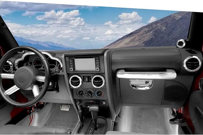 Jimen Fit for Jeep Wrangler JK JKU 2007-2010, 14PCS Interior Kits - Instrument Panel Dashboard Cover, AC Vent Ring, Passenger Grab Handle Trim, A Pillar Speaker Cover (Chrome)