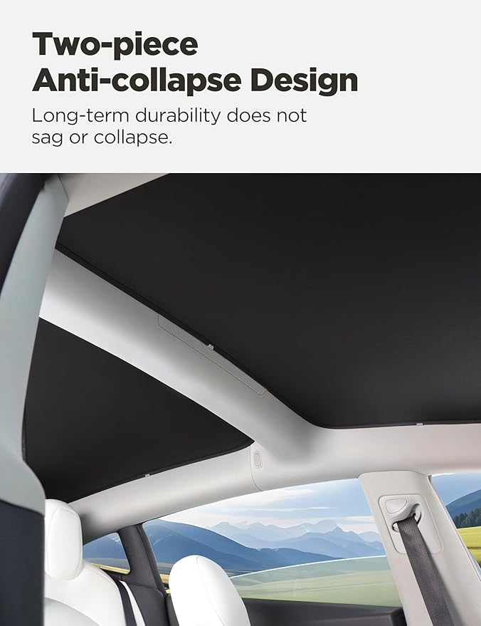 TPARTS Glass Roof Sunshade for Tesla Model 3 Highland 2024-2026(Premium/Performance) Foldable Reflective Sunroof Cover Heat Insulating UV Blocking Interior Accessories [No Sagging]- Set of 2 (Black)