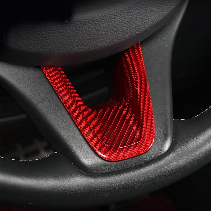 Compatible with Genesis G70 2019-2025 Accessories, Real Carbon Fiber Car Steering Wheel Lower Trim Cover - Lightweight, Scratch-Resistant, Quick DIY Fit, Luxury Interior Upgrade Accessory (Red)
