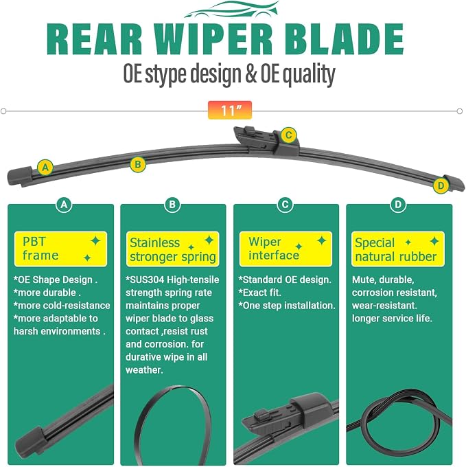 26" 18" 11" Windshield Wiper Blades Replacement for VW Volkswagen Golf GTI e-Golf MK7 MK7.5 2015 2016 2017 2018 2019 2020 2021 Premium All Weather Front Rear Wipers Set - OEM Quality (Pack of 3)