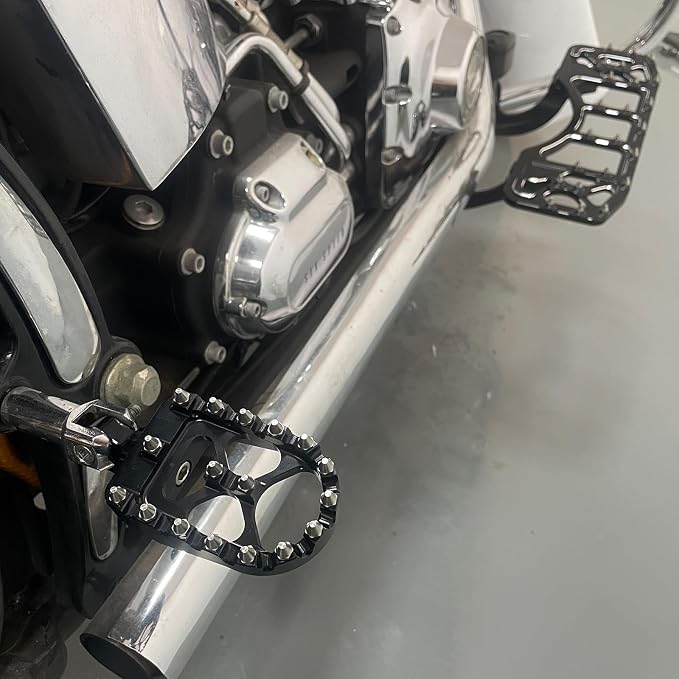 Motorcycle Floorboards Set Driver Front Footboards and Rear Passenger Foot Pegs Kit Offroad MX Style Compatible with Harley Touring Models (Black Large and Basic Set)