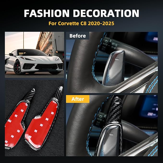 Steering Wheel Paddles Covers with Real Carbon Fiber - 2PCS for Corvette C8 Steering Wheel Paddles Stickers, Steering Wheel Accessories for Corvette C8 2020 2021 2022 2023 2024 2025 (Black)