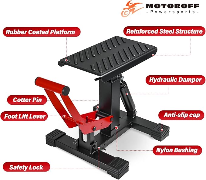 Adjustable Dirt Bike Stand & Powersport Jack 1000LBS Capacity, Heavy Duty Hydraulic Motorcycle Lift Stand & Center Stand for Maintenance