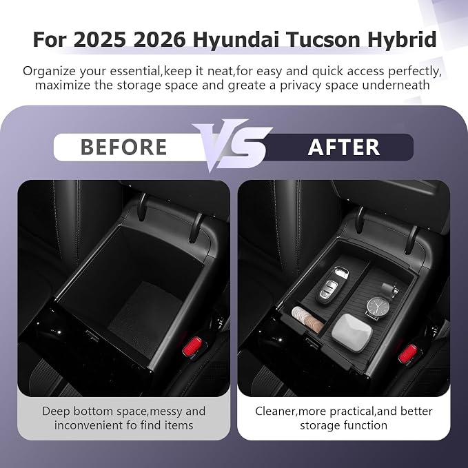 LUWU 2026 Tucson Accessories Center Console Organizer for 2025-2026 Hyundai Tucson Armrest Box Organizer 2PCS Only Fit for Tucson Hybrid/Limited - NOT for 2022-2026 Tucson with Automatic Transmission