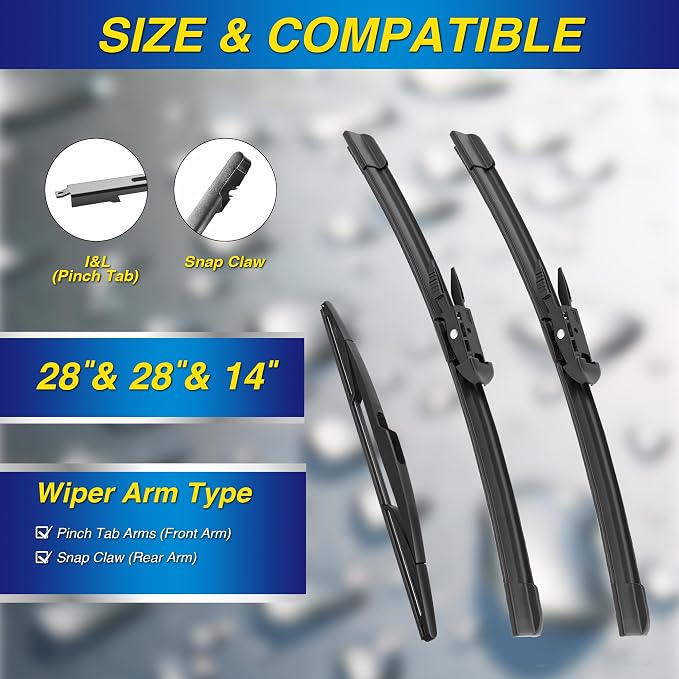 5 PLUS Silicone Windshield Wipers Replacement for 2022-2014 Ford Transit Connect Wiper Blades(3 PCS),Water Repellent Automotive Replacement Windshield Wiper Blades for My Car -28"/28"/14"