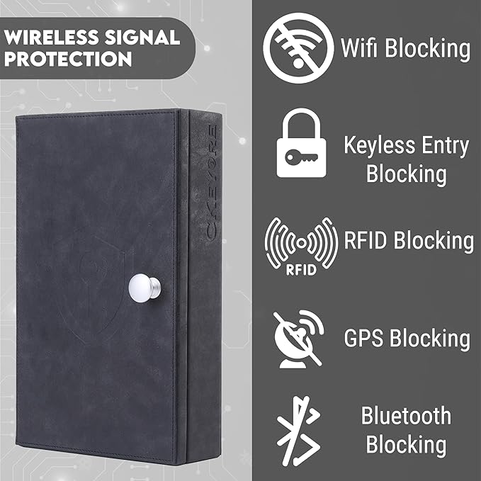 CKEYURE Premium XL PU Leather Faraday Box for Car Keys Wall Mount | Anti Theft Faraday Key Fob Protector | Faraday Cage | Car Key Holder | RFID Key Box | Key fob Signal Blocker