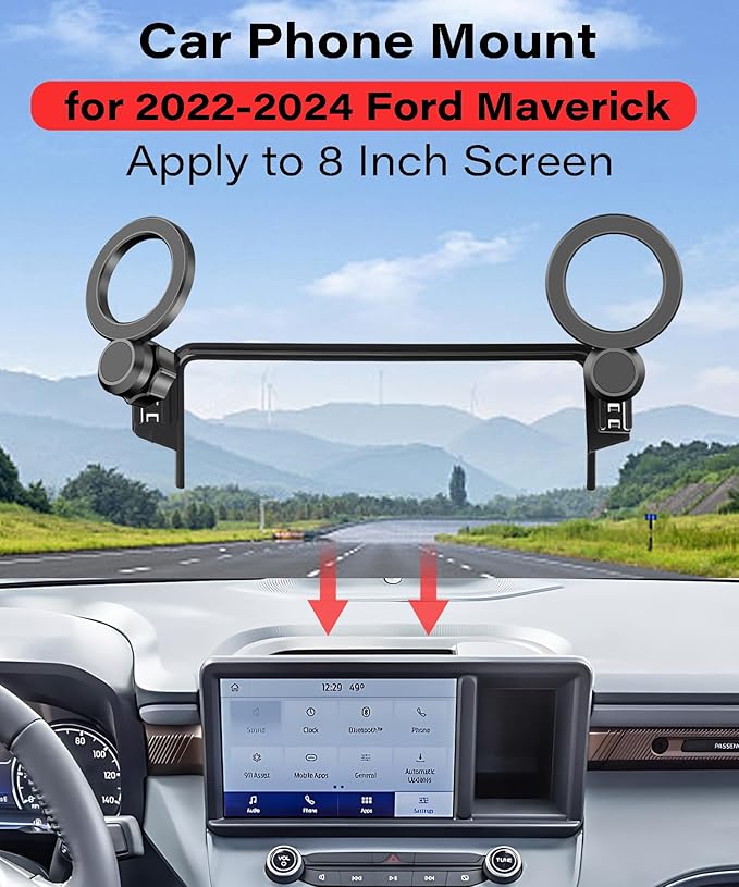 Magnetic Car Phone Mount for 2022 2023 2024 Ford Maverick Accessories, for MagSafe Strong Magnets Cell Phone Holder 8-Inch Screen Cradles, with Portable Phone Gripper 360° Rotation