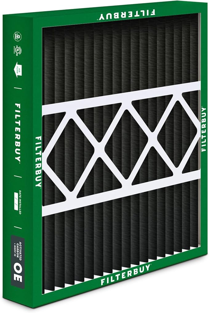 Filterbuy 20x25x5 Air Filter MERV 10 Odor & Allergy Defense with Activated Carbon (4-Pack), Pleated HVAC AC Furnace Filters for Honeywell, Lennox, and More (Actual Size: 19.88 x 24.75 x 4.38)