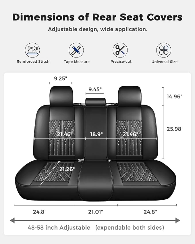 Huidasource Rear Seat Covers, Waterproof Faux Leather Rear Split Bench Car Seat Covers, Universal Fit for Most Cars Sedans SUVs Pickups Trucks, Cup Holder Compatible, Black&White