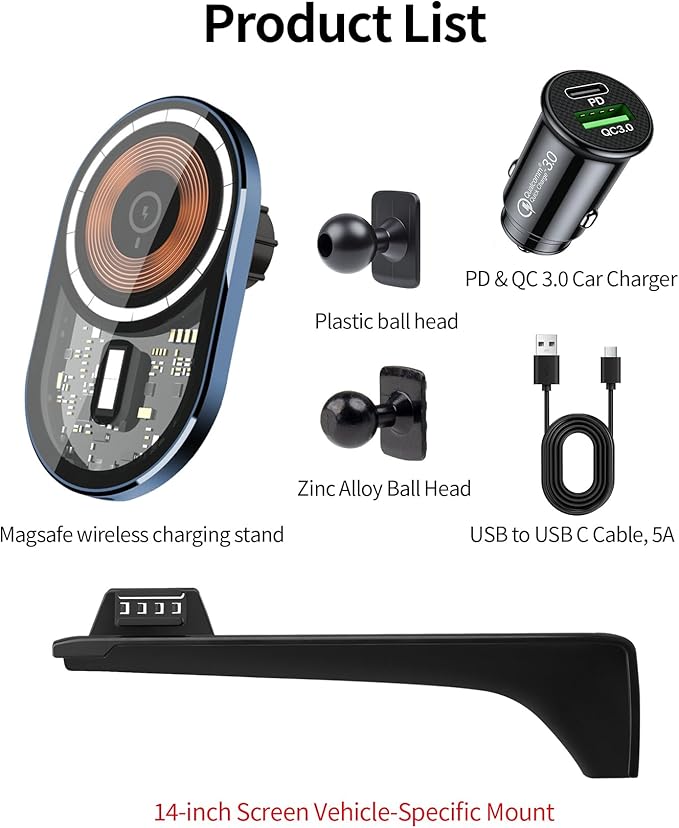 Wireless Charging Car Phone Holder for Lexus NX/NX Hybrid 2022-2026, 14" Screen Fixed Clip, 360° Rotation Car Phone Mount Compatible with MagSafe