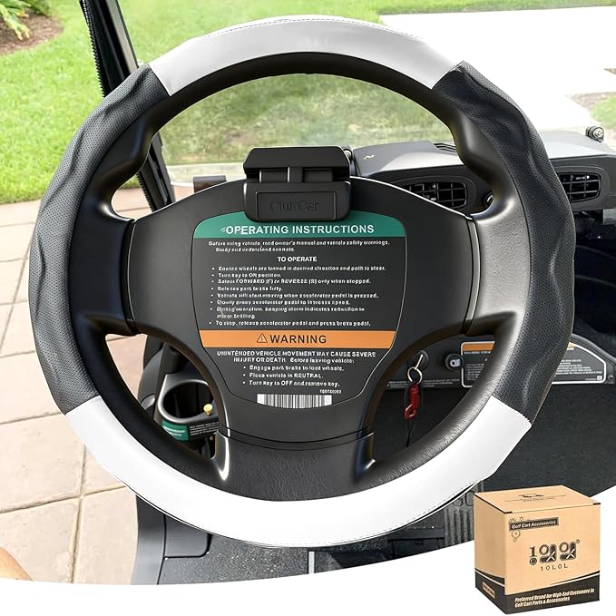 10L0L Golf Cart 14" Steering Wheel Cover for Club Car DS Precedent and Yamaha Models, Breathable Rubber Leather Materials,Good Texture Nice Look（Black+White）