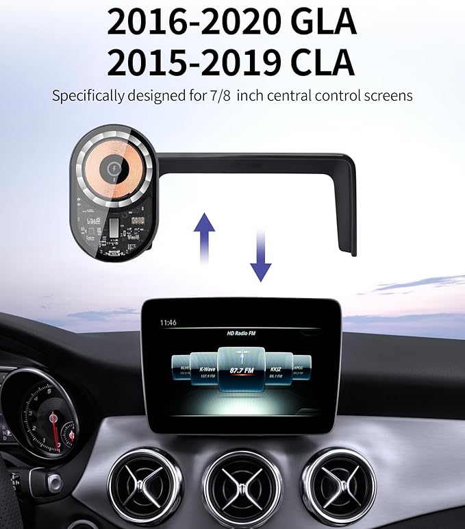 Wireless Charging Car Phone Holder for Mercedes Benz CLA-Class 2015-2019 / GLA-Class 2016-2020, 7/8" Screen Fixed Clip, 360° Rotation Car Phone Mount Compatible with MagSafe