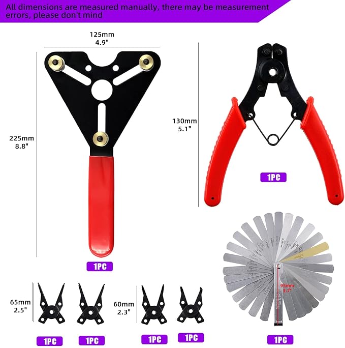 Swpeet 3Pcs AC Clutch Holding Tool Adjustable Clutch Holder and 4 in 1 Snap Ring Pliers with Stainless Steel Feeler Gauge Assortment Kit, Compatible with Domestic and Import AC Compressor