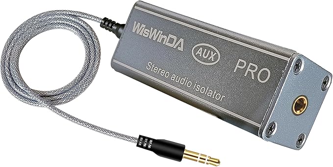3.5mm Pro Ground Loop Noise Isolator Car Noise Filter Hum Eliminator (No Affect Bass) Aluminum Shell Noise Eliminator for HiFi Stereo Home Theater Car Audio Player Plug&Play (Silver-Gray)