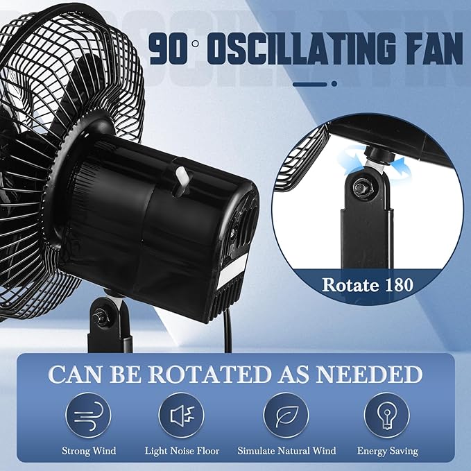 Tujoe 7" Portable Car Fan with Cigarette Lighter Electric Cooling - 12 Volt Oscillating Automobile Fan, 360 Degree Swivel with Clip for Truck Camping Supplies, Black (2 Pcs)