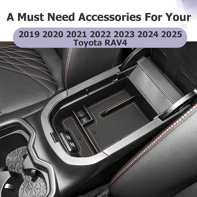 LUWU 2025 RAV 4 Center Console Organizer Compatible with 2019 2020 2021 2022 2023 2024 2025 Toyota RAV 4 Accessories Armrest Console Secondary Storage Box Insert Tray ABS Material Brown