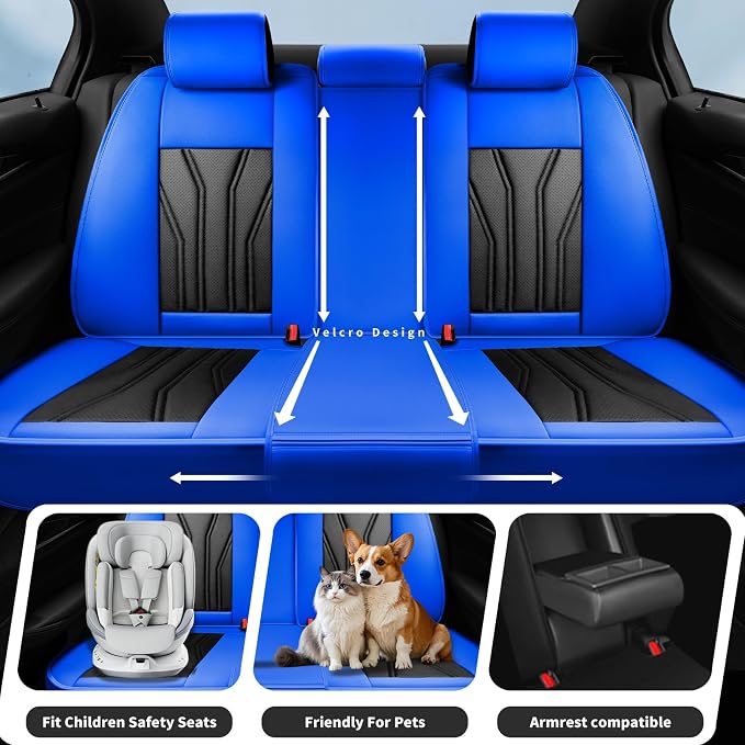 Fit Explorer Car Seat Covers Premium Leather for Ford Explorer 2004-2025 2026. Waterproof， Anti-Slip, Scratch-Resistant & All-Weather Seat Cushion Protector (Full Set, Blue&Black)