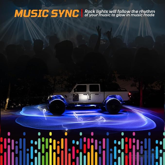 16 Million Color Rock Lights for Trucks - APP & RF Controlled RGBW Underglow LED Kit, 180° Wide Beam Aluminum Pods, 20 Dynamic Modes with Music Sync, Waterproof for UTV/ATV/Jeep/RV (4 Pods)