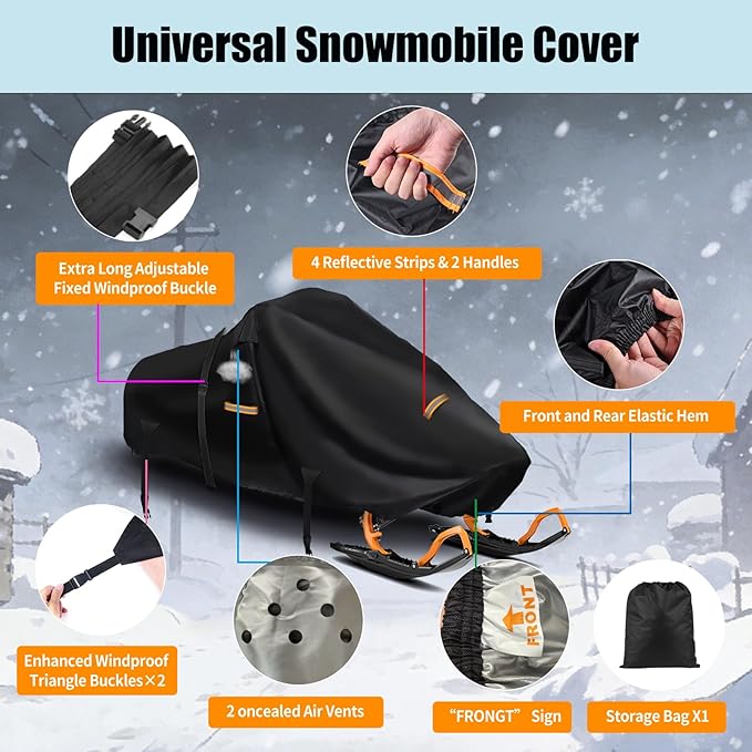 Snowmobile Cover 130 Inch, 900D Heavy Duty Durable Snowmobile Protective Covers with Full Protection Waterproof Universal Storage Cover Compatible with Polaris,Skidoo,Arctic Cat,CFMOTO,Camso,Lynx