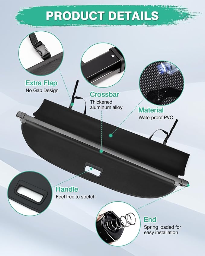 Powerty Cargo Cover for Toyota RAV4 2013-2018, Retractable Trunk Cover Privacy Cover Truck Replacement for 2013-2018 Toyota RAV4 Accessories