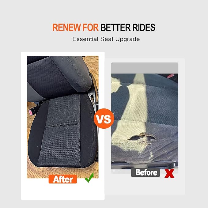 GXARTS Cloth Driver & Passenger Bottom & Top Lean Back Replacement Seat Covers & Driver Foam Cushion Pad Fit for Chevy Silverado Tahoe Suburban Avalanche GMC Sierra Yukon 2007-2014 1500 2500HD 3500HD