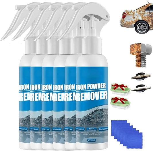 Iron Powder Remover Spray, Portable Heavy Duty Rust Remover for Metal Sprays Fast-Acting Oxidation Remover, Multi-functional Quick-Acting Rust Removal Spray for Metal, Bikes, Tools, Furniture (6pcs)