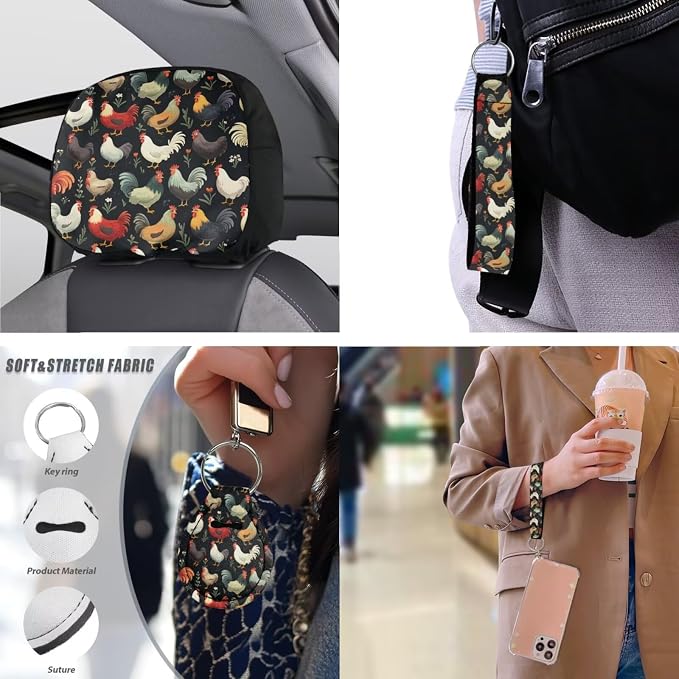 Rooster Universal Car Seat Covers 13 Set, Colorful Countryside Countryside Car Accessories for Front Rear Seat Cover, Vintage Farm Steering Wheel Cover Seat Belt Pads