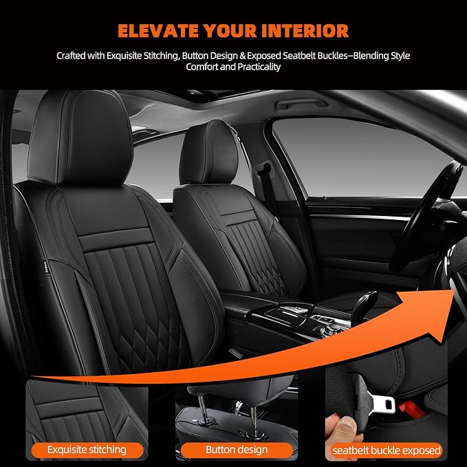 Universal 2-Seater Waterproof Breathable Nappa Leather Car Seat Covers Full Set, Compatible with Honda Civic, Toyota Camry Corolla, Nissan Rogue Sentra, Fit for Front Seats Most Sedans SUV
