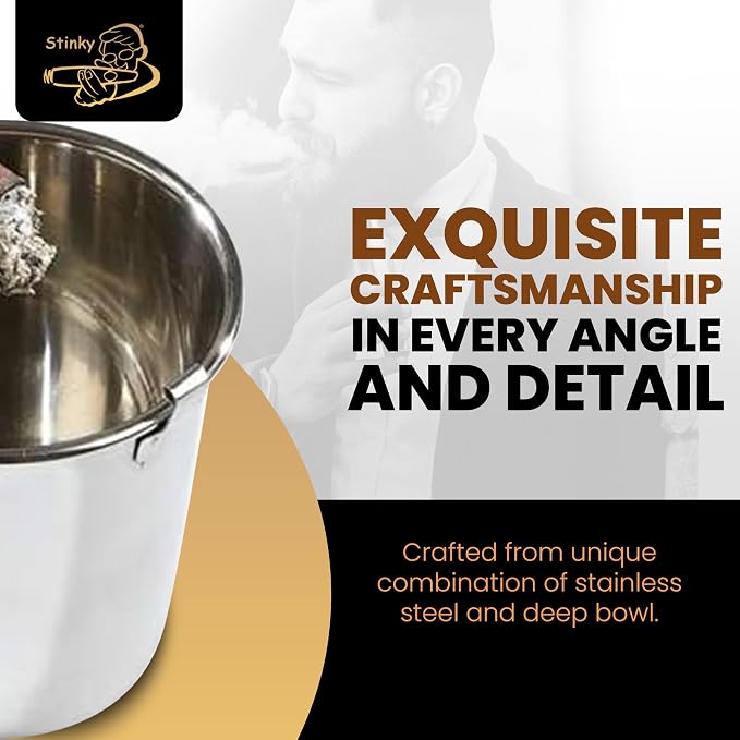 Stinky Cigar Car Ashtray, Stainless Steel | Premium Stainless Steel Ashtray Cup with Spring Clip Mechanism for All Cigar Sizes - Perfect On The Go Accessory for Cigar Enthusiasts and Automobiles