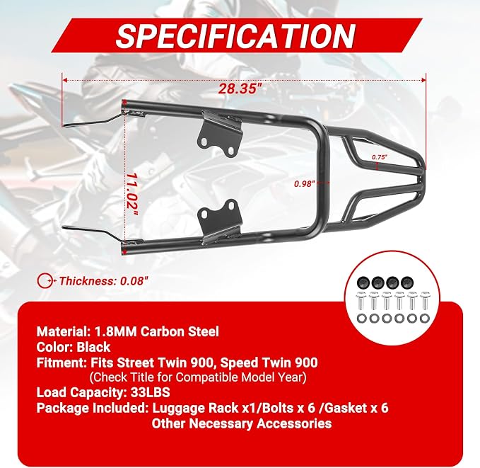 Luggage Rack for Speed Twin 900 2023-2024 Street Twin 900 2016-2022 | WOLFLINEMOTO Motorcycle Rear Support Shelf Mounting Rack High-Temp Powder Coating