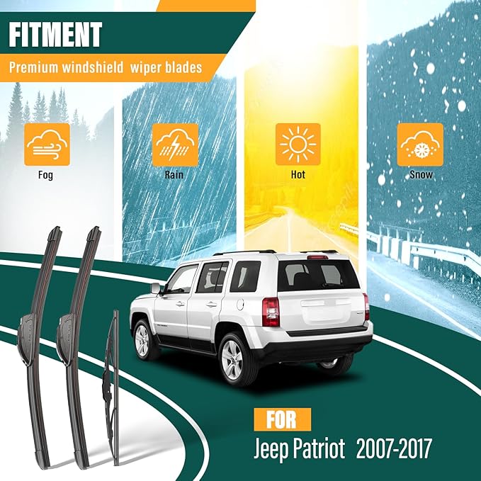 Windshield Wiper Blades Replacement for Jeep Patriot 2007-2017,Original Equipment Replacement Front Rear Wiper Blade Set - 21" 21" 10" (Set of 3)