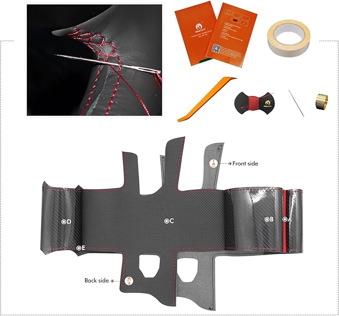 MEWANT Steering Wheel Cover for Jeep Gladiator (JT) 2020-2024 / Wrangler (JL) 2019-2024 / Wrangler Unlimited 2018-2023 Hand-Stitched Leather Car Steering Wrap for Jeep