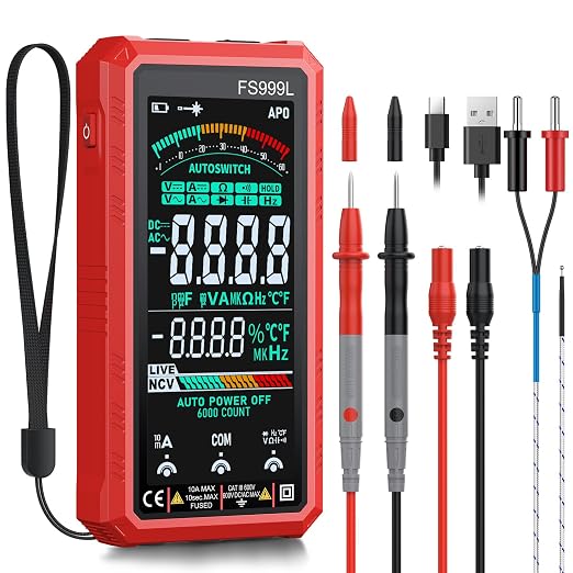 6000 Counts Smart Digital Multimeter,USB Rechargeable,Color LCD Screen | Smart auto/manual multimeter,AC/DC voltage current,NCV safety,capacitance frequency temperature,True RMS,home and car repair