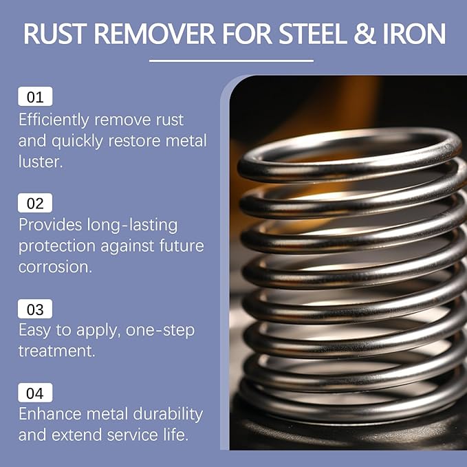 Highly Concentrated Rust Remover for Steel & Iron, Fast Acting Metal Rust Removal Spray, Heavy Duty Rust Stain Cleaner for Tools, Automotive Parts, Bolts, Chains, Wheels – 120ml