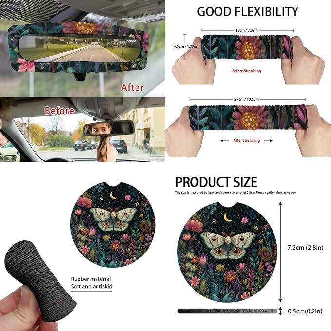 Moon Moth 15 PCS Car Seat Cover Full Set with Steering Wheel Cover Seat Belt Strap Pads Cup Coasters Trash Bag Rearview Mirror Cover Keychain Auto Interior Decor