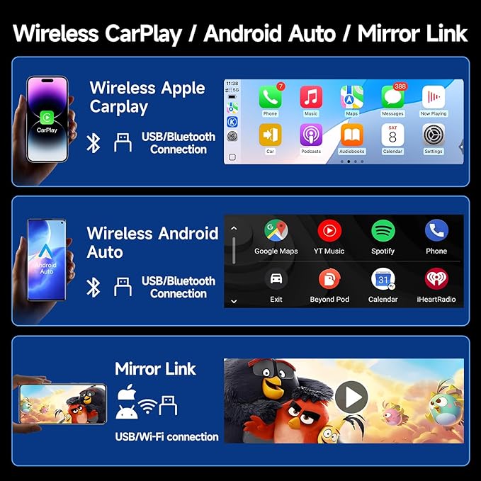 Single Din Car Stereo, 6.28 Inch Wireless CarPlay&Android Auto Single Din Touchscreen Radio-Incell Car Radio Screen MirrorLink Type-C Charge Head Unit Supports Bluetooth/SWC/FM/USB/EQ Backup Camera