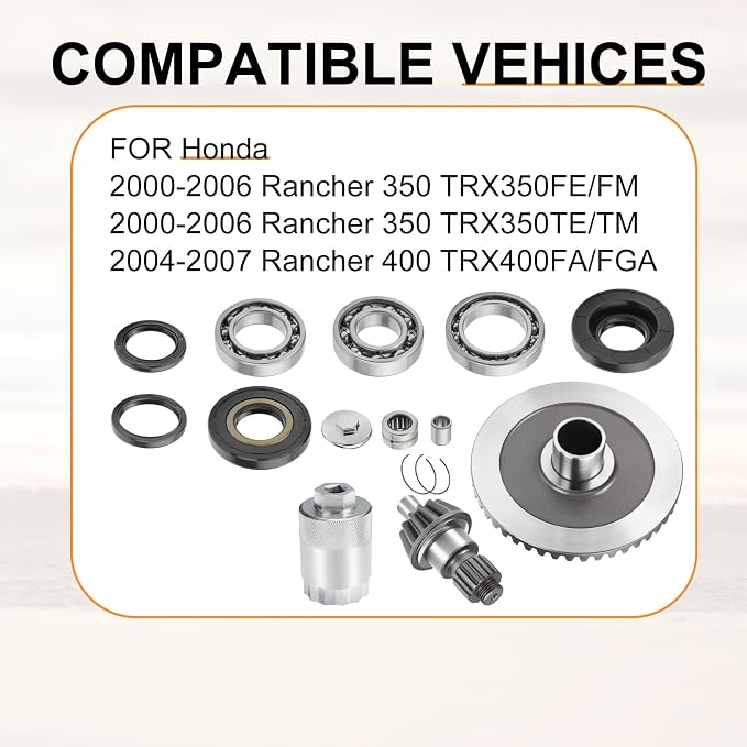 Rear Differential Ring Pinion Gear Bearing Seal Kit & Nut Tool for Honda Rancher 350 400 TRX350 FE FM TE TM TRX400 FA FGA 2000-2007