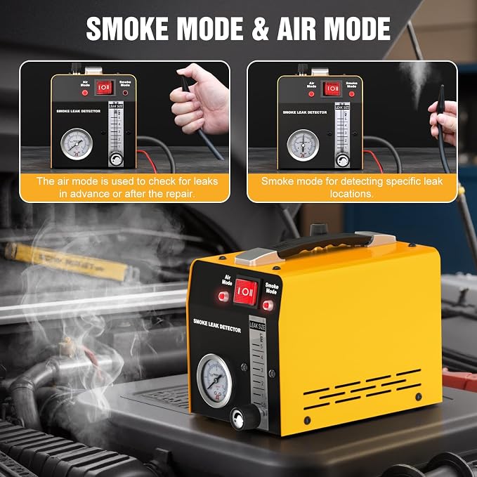 Smoke Machine Automotive Leak Detector with Built-in Air Pump, Pressure Gauge, Flow Meter, Professional Vehicle Diagnostic Tool for Leaks Test in Vacuum,Fuel,EVAP & All Cars System(Oil Excluded)