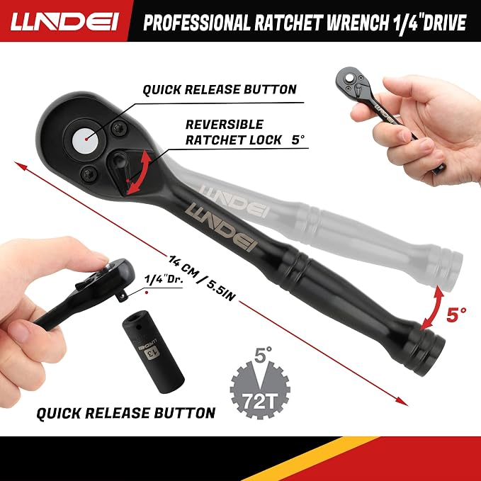 LLNDEI 1/4-Inch Impact Socket Set Metric(4-15mm) Deep and Shallow &1/2 inch Socket Wrench Set