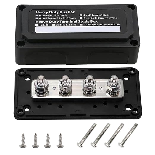 4 x M8 (5/16") Studs Power Distribution Block Bus Bar 12V, Ampper Waterproof HD 200A Marine BusBar Battery Distribution Block W/Cover for Auto Boat Solar (Black)