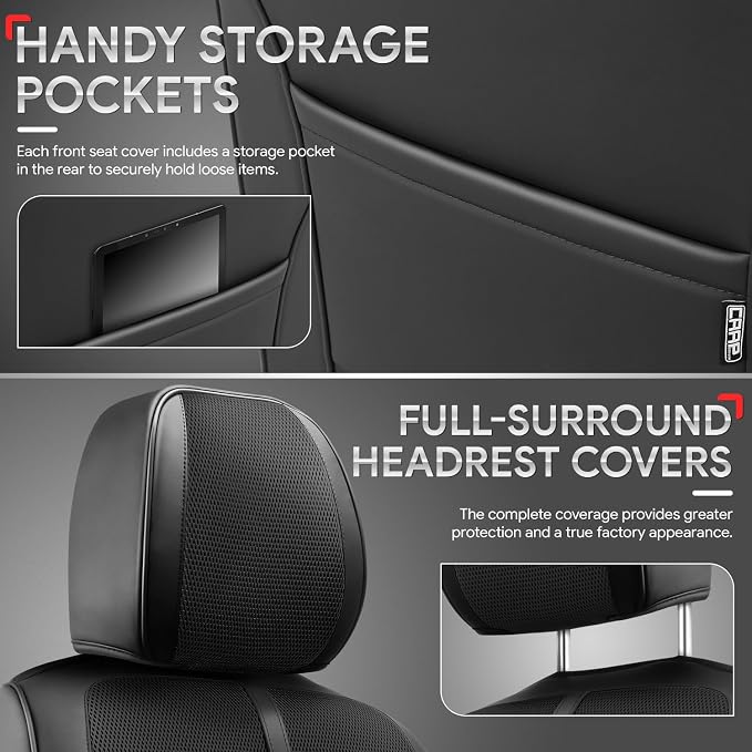 Sport Series Leatherette Full Set Seat Covers Universal for Cars Trucks SUV, Black, CA-SC-Sport-Full-BK