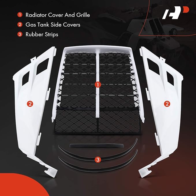 A-Premium White Plastic Gas Tank Side Covers with Grill | Compatible with Yamaha Banshee 350 1987-2006 2-PC Set