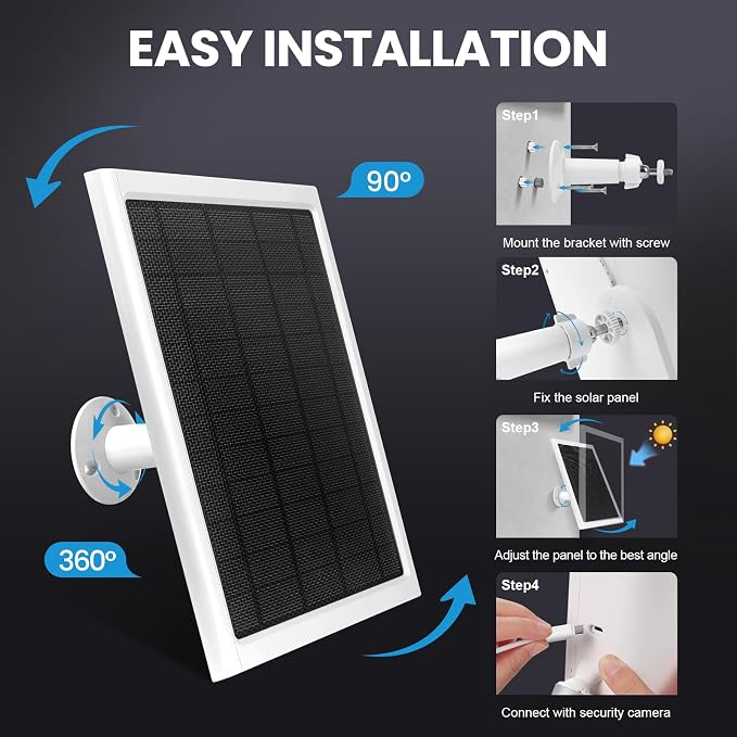 Ring Solar Panel,8W Ring Solar Charger Compatible with Stick Up Camera & Pro, Spotlight Plus & Pro, Stick Up, Spotlight Cam Battery,9.35ft Long Cable with USB-C for Outdoor Cameras (White 1pack)