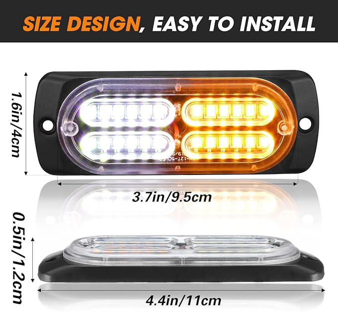 12 Pcs Emergency Lights for Vehicles Truck Flush Mount LED Emergency Lights with Control Box Wiring Hazard Warning Amber Strobe Lamp for Vehicle Truck Car Roadside
